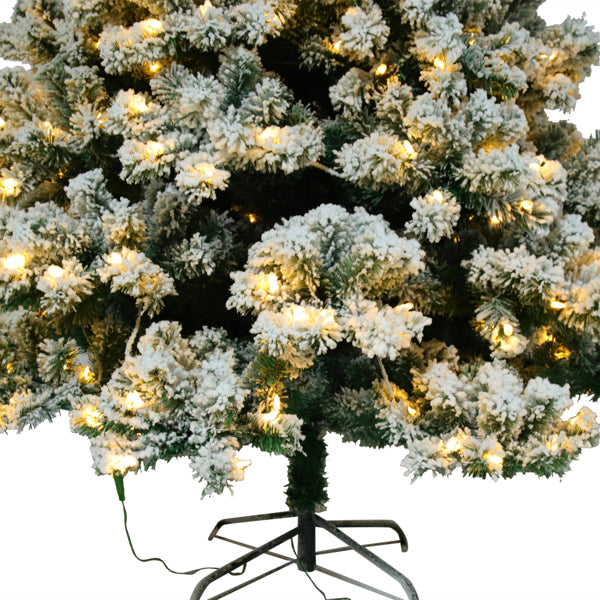 6FT Green Flocking Christmas Tree with 550 Warm LED Lights, 8 Lighting Patterns & 928 Branch Tips