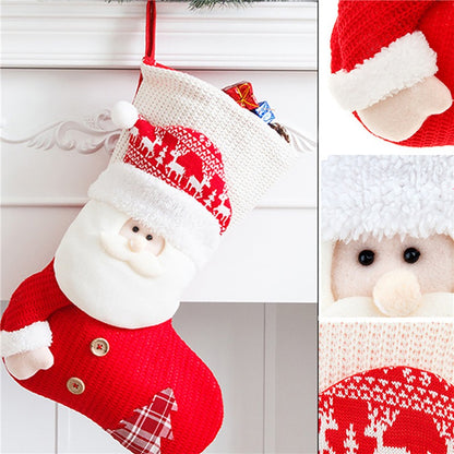 Large Knitted Christmas Stocking Santa & Snowman Fireplace Decor Gift Candy Holder