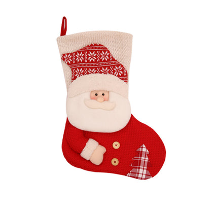 Large Knitted Christmas Stocking Santa & Snowman Fireplace Decor Gift Candy Holder