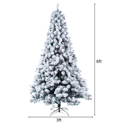 6FT Green Flocking Christmas Tree with 550 Warm LED Lights, 8 Lighting Patterns & 928 Branch Tips