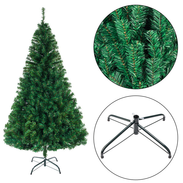 8FT Green PVC Artificial Christmas Tree with Metal Stand – Full Size Xmas Tree for Home, Office & Party Decoration